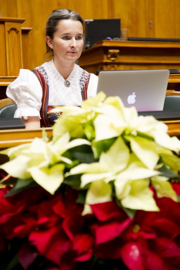 Yvette Estermann am Arbeiten im Nationalratssaal